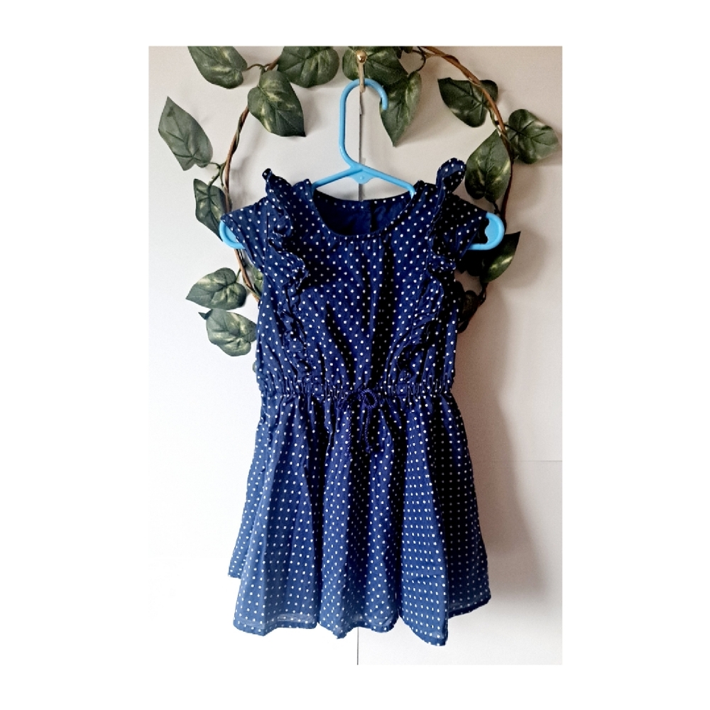 Mothercare Girls Dress 1.5-2 Years 2T Navy white Polka Dots Short Sleeve100%